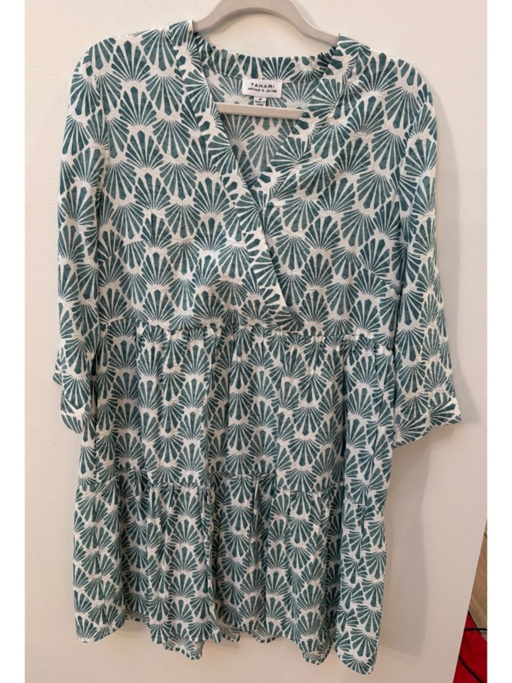 Tahari Arthur S. Levine Womens Green & White Floral Print Dress Rayon Blend Size